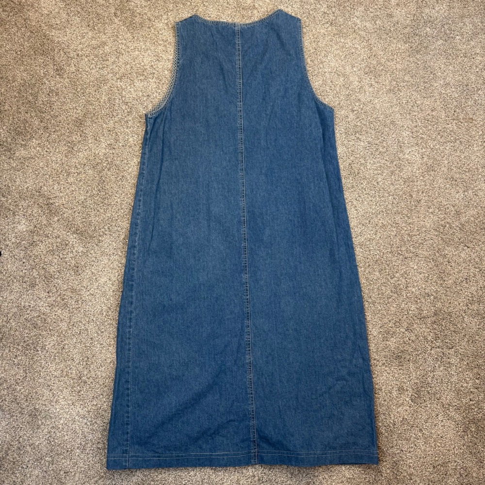 Basic Editions Denim Jumper Dress Womens Large Blue Button Front Midi Pinafore - Picture 10 of 10